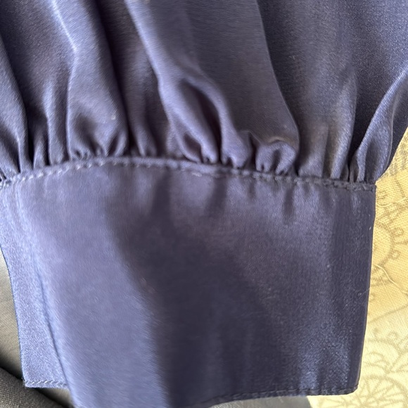 Lady Manhattan Women’s Petite Vintage Blouse Dark Navy Button Up Bow Tie size 8 - Picture 5 of 6